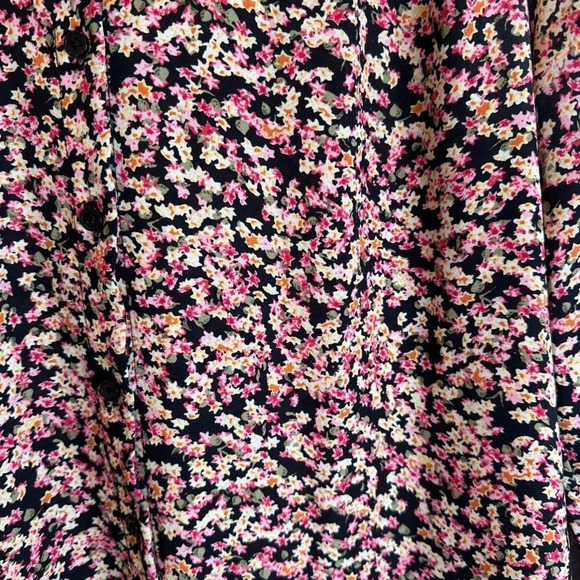 H&M Black Yellow Pink Floral Oversized Button Down Shirt Sz XS - Picture 5 of 7